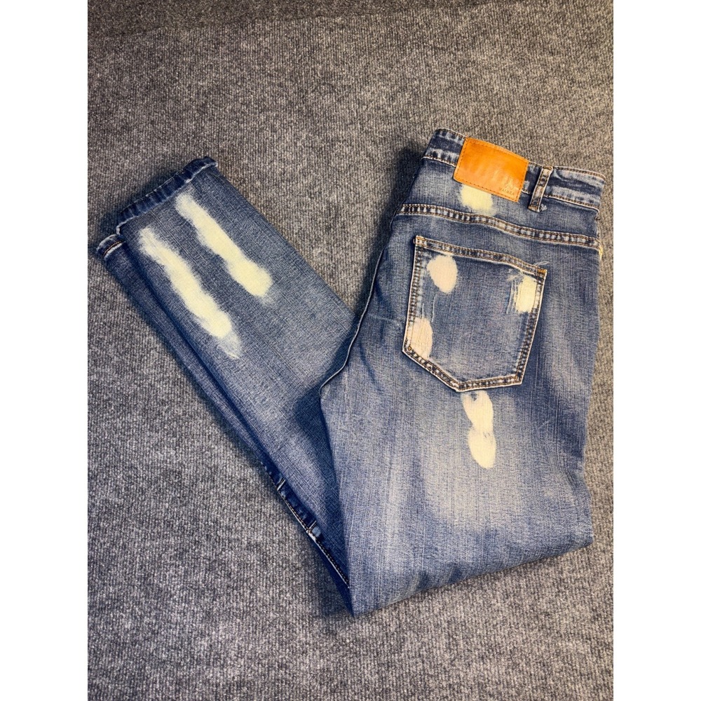 Waimea Jeans‎ Mens 36x32 Blue Denim Stretch Bleach Wash Distressed Skinny Fit